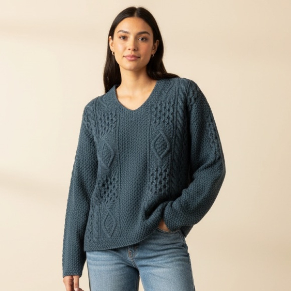 Vintage 90’s Maurices Teal V-Neck Cable Knit Sweater